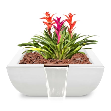 The Outdoor Plus 24 Square Avalon Planter & Water Bowl - GFRC Concrete - White - OPT-AVLPW24-LIM
